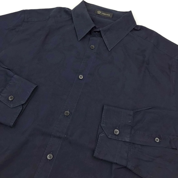 VERSACE Button Down Shirt Blue Paisley 40 Size M - Picture 6 of 8